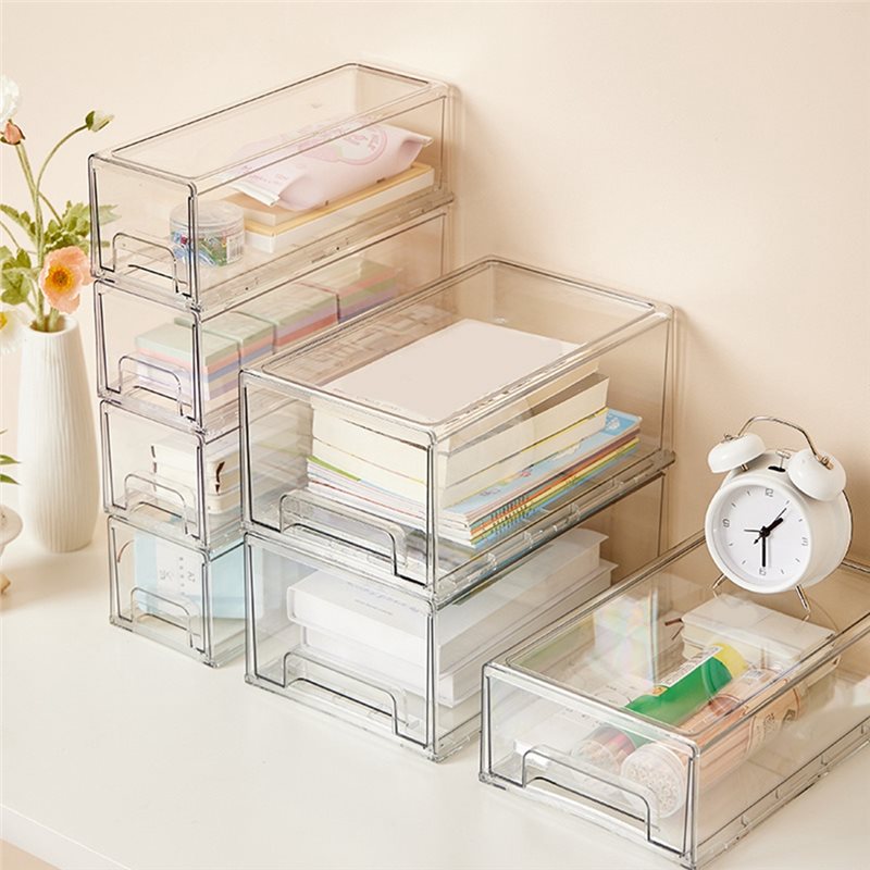 Face Mask Storage Box - DTEN 多機能収納ボックス。透明な引き出し式で、机の上を整理整頓。文房具やマスクの収納に最適。