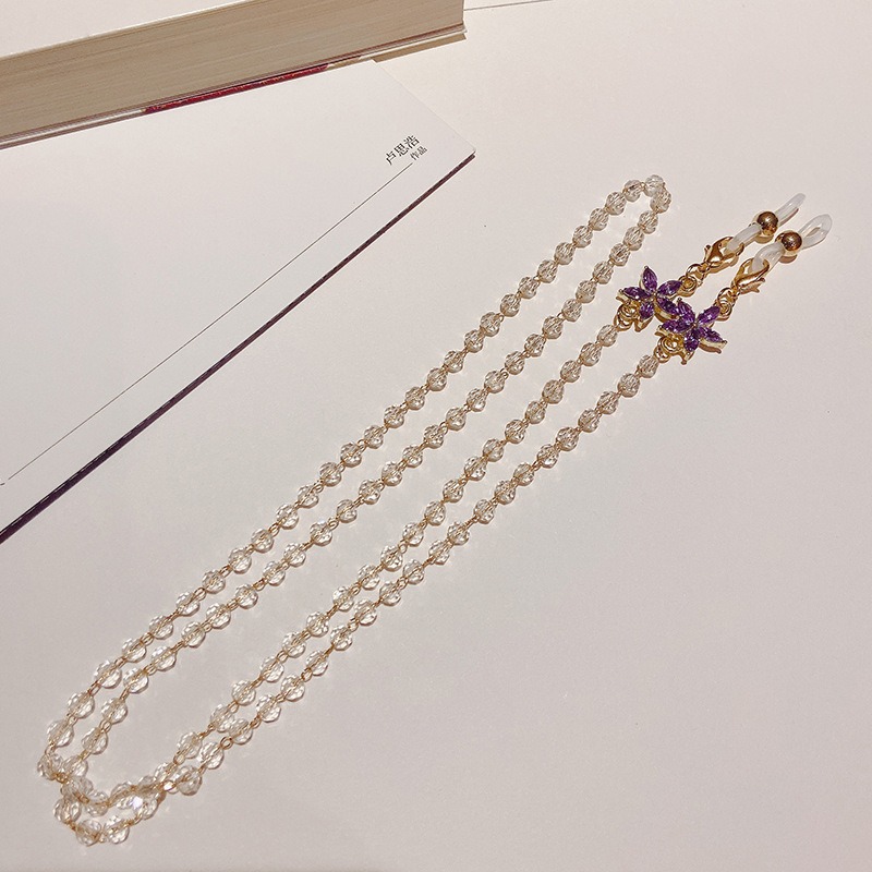 Mask Chain Holder - 合金ストラップ眼鏡ホルダーメガネチェーンアウトドアファッションアクセサリー旅行花ダイヤモンドビーズアンチスリップマスク吊りロープ