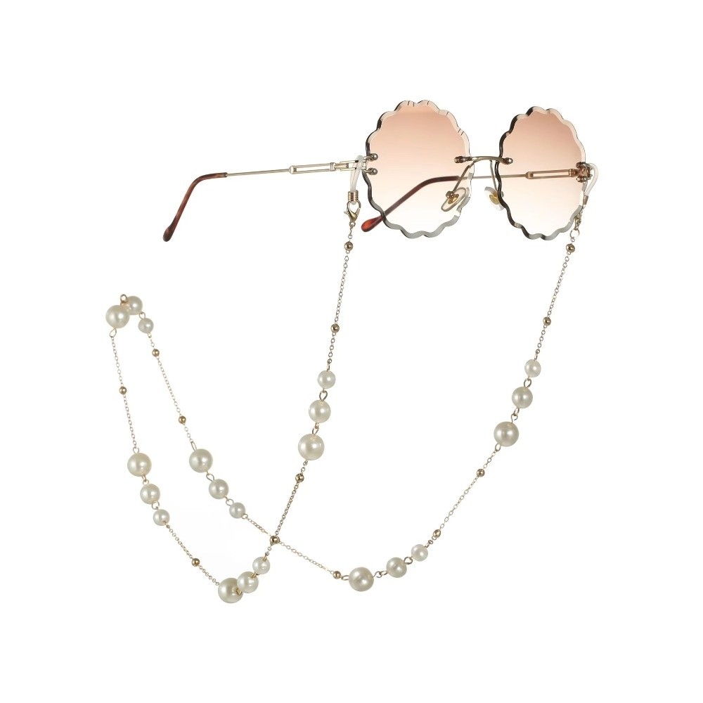 Mask Lanyard Adjustable - トレンディなパールビーズ付きサングラスチェーン、調節可能なメガネストラップ、落下防止滑り止めマスクストラップ、アウトドアカジュアル用
